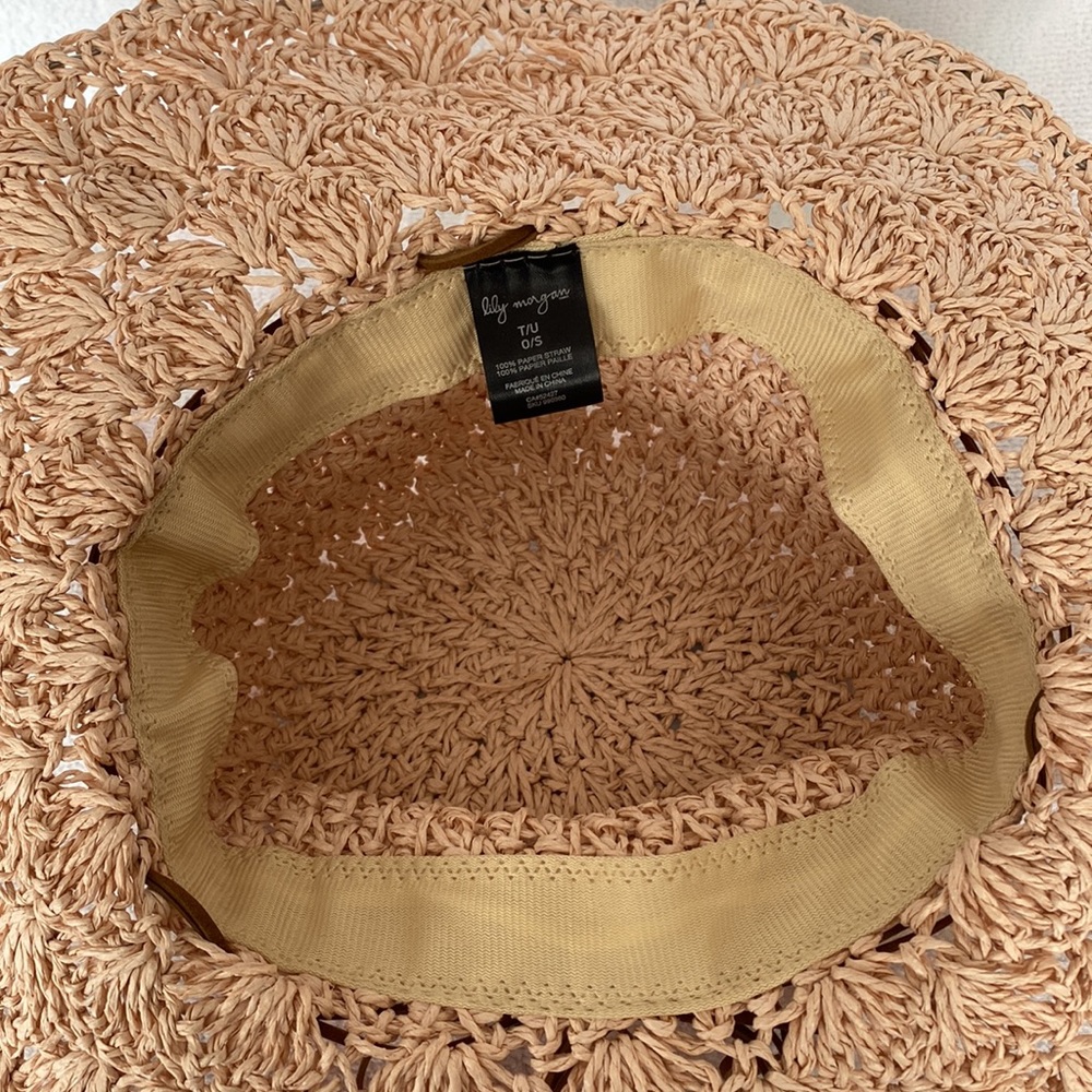 Straw Sun Hat with Bow Trim - Blush Pink - Picture 7 of 9